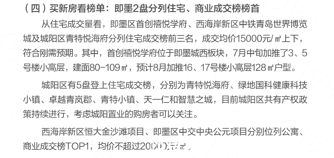 青岛楼市总成交2853套，即墨二手房热度升高|8月第1周 | 环比