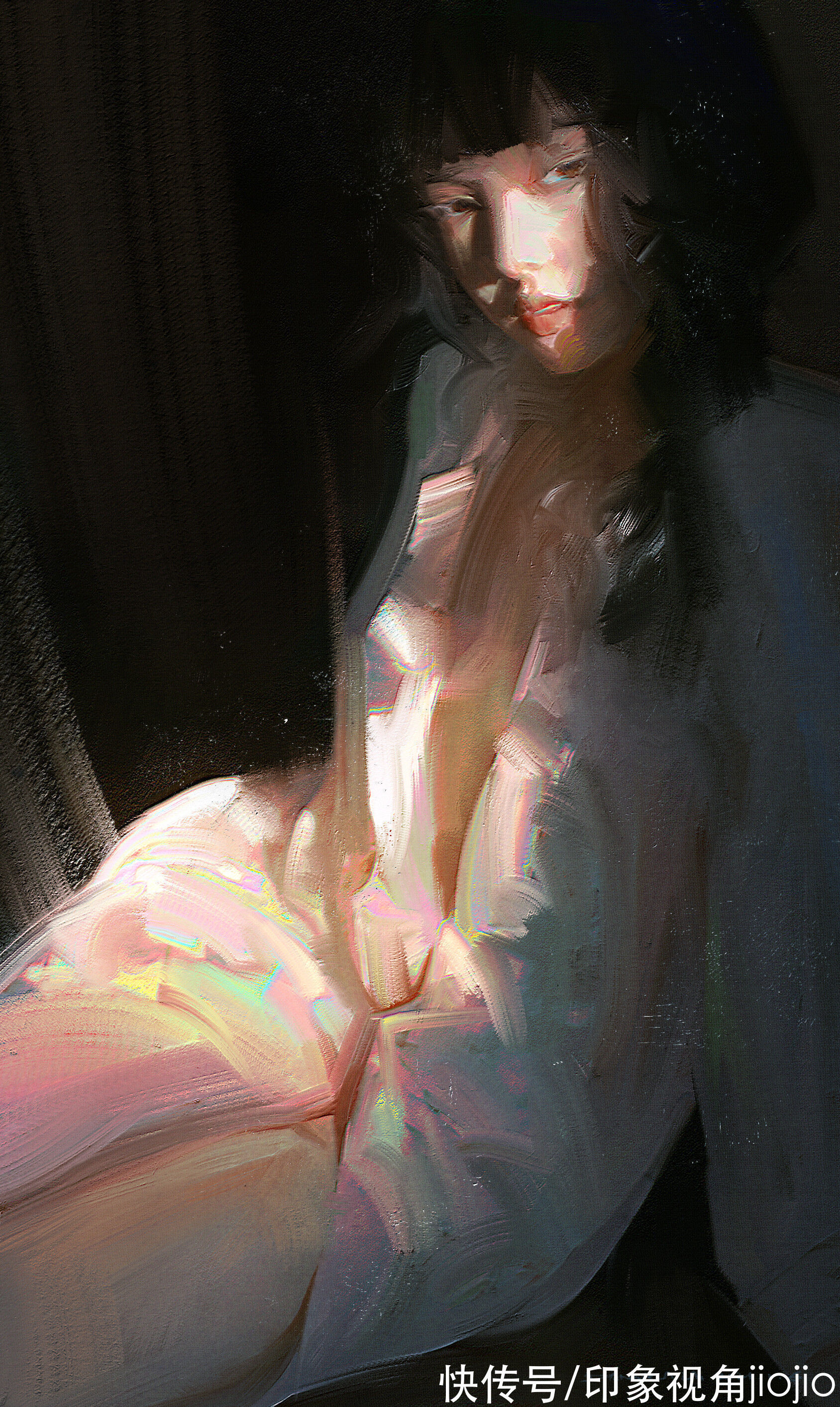 插画作品$高级油画质感的插画作品,笔下的白衣少女太梦幻了