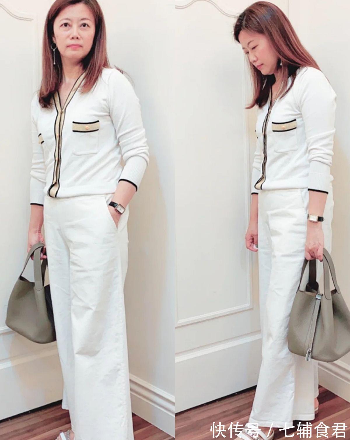 白裤子 这才是50岁微胖女人该有的打扮,白裤子“一衣多穿”,简约而高级