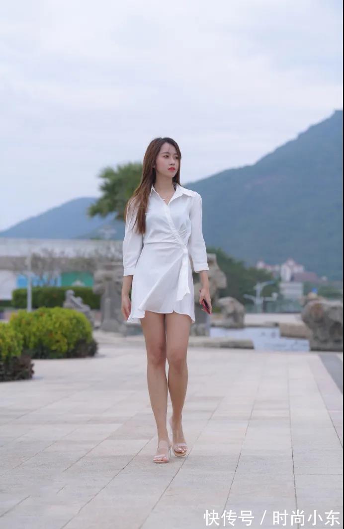 高跟|高跟衬衫连衣裙美女，身材苗条仙气十足