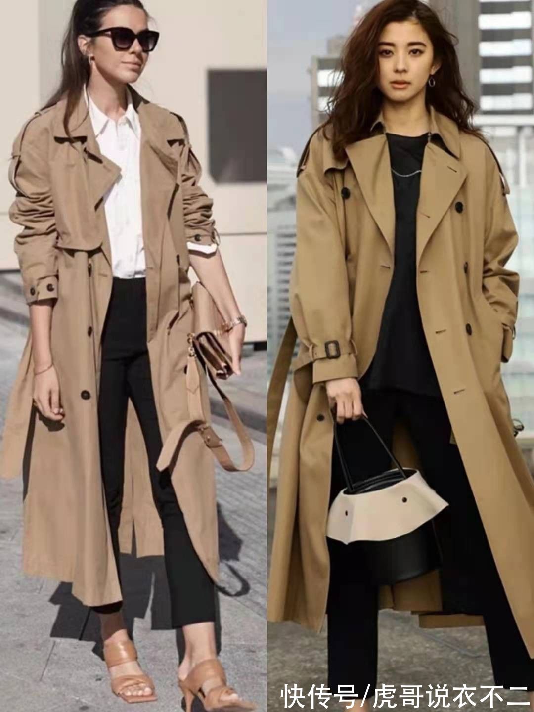 卡其色|这才是50岁女人该有的秋季打扮，卡其色风衣配4种下装，气质爆表