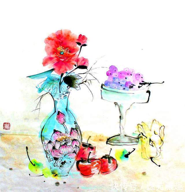 纸本设色#「画作欣赏」岁华绘花又绘鸟,时光爱鸟更爱人,余国城画作欣赏