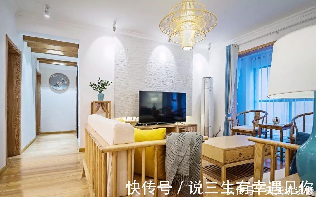 青蓝色|135平四居室,原木中式风格,文化石电视墙,又增添了些野性美