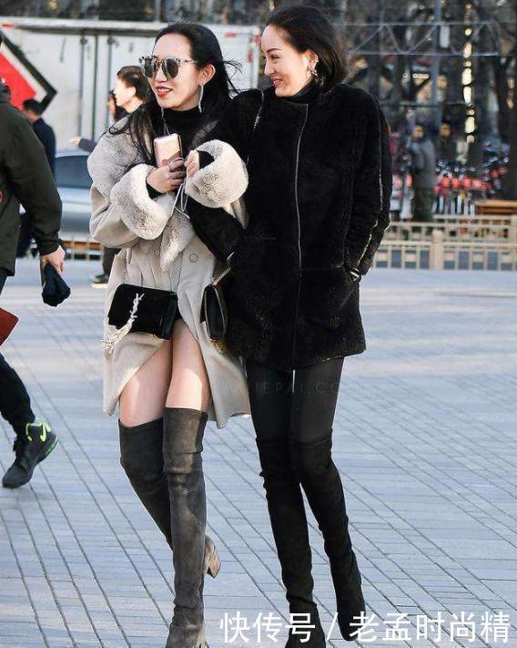 高显|街拍:冬季流行过膝靴的N种搭配, 随意挑一款穿上都很显高显腿长!