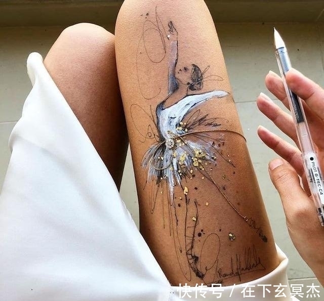 兰达·哈达丁|性感女画家在大腿上作画,引无数宅男疯狂膜拜