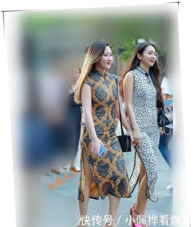 时尚街拍:两个旗袍姐妹花让大街上多姿多彩