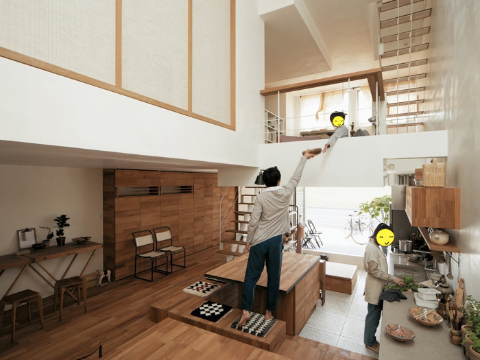 地台|看上日本的下沉厨房，围着岛台抬高50cm做阶梯地台，1地3用