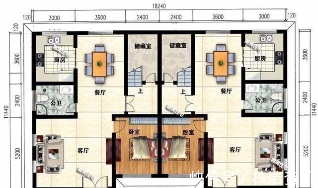 双拼别墅|宽18米左右，两层农村双拼别墅，简单户型更适合老家建！