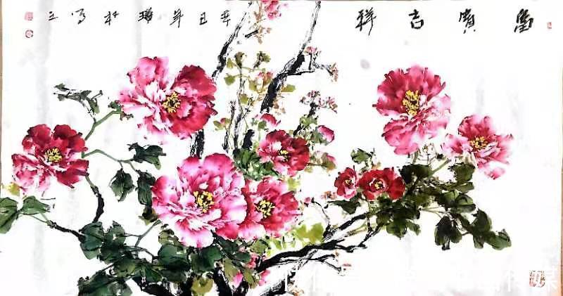 牡丹#画面溢花香，沁心扉，当代著名画家肖瑞权国画牡丹作品欣赏