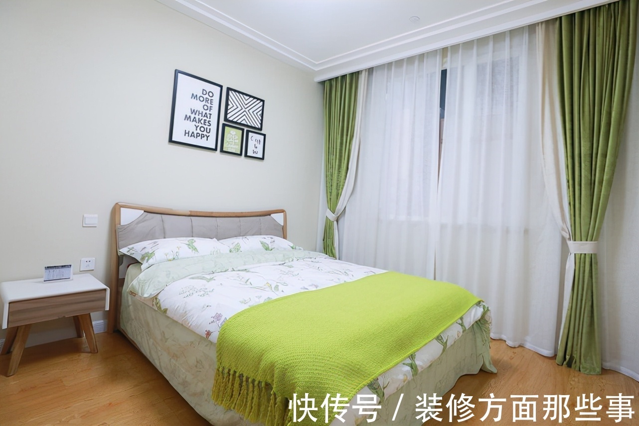 卧室|83平现代欧式二居室,清新的绿色与天然的木色相得益彰