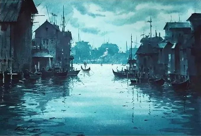 画面!极具美感的蓝绿水彩色调,如此画面,令人爱不舍手