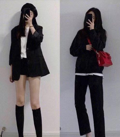 上下穿一身黑, 无论裙装还是裤装, 都能展现出早春气息