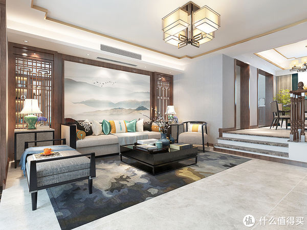 新中式风|长沙夫妻的266㎡新中式风装修火了，入户就足够惊艳，客厅韵味十足