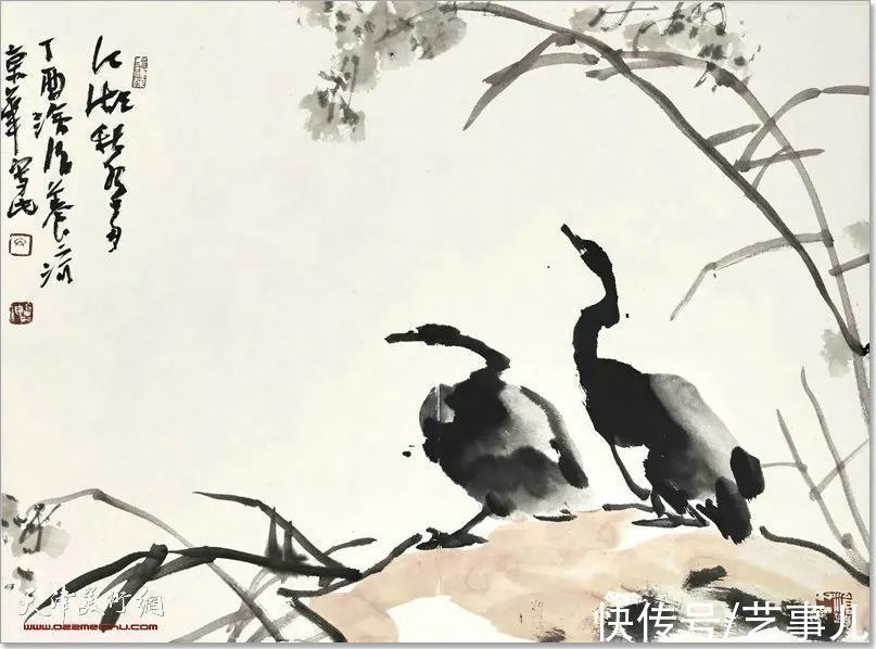 库尔勒!尹沧海教授荷花水禽作品欣赏:笔意简率自由 一派天趣自成