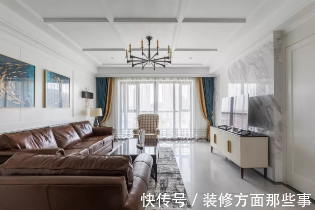 大理石|180平美式四居室,电视墙用大理石简约而不简单很高级