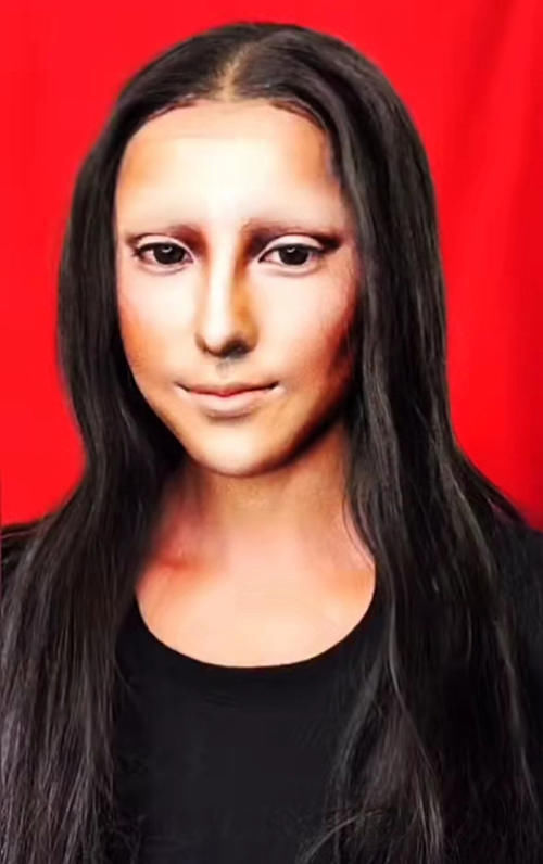 男生也能仿妆“蒙娜丽莎”,开始是无眉大侠,最后有点像