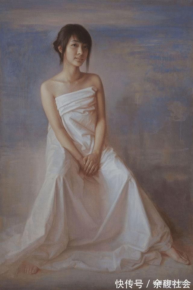 油画#年轻画家人体油画中的美艳少妇,身披薄纱,难掩玲珑曲线