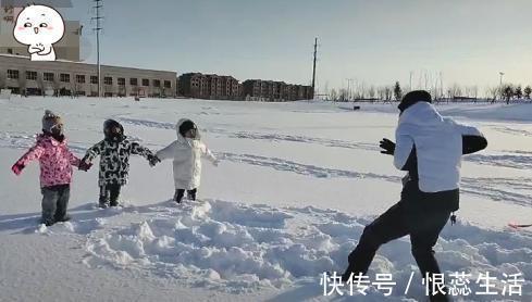 仨娃|奶爸带仨娃雪地里练“降龙十八掌”火了,一个真敢推,三个真敢倒