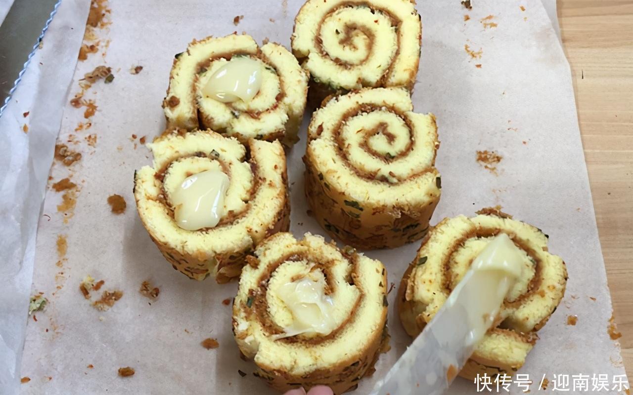 晒一晒我做的早餐,肉松蛋糕卷,松软香甜,好看又好吃,老少皆宜