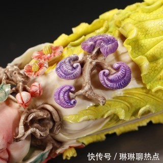 牙雕$回流 百年老牙雕彩绘白菜摆件