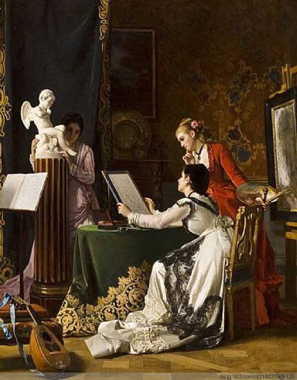 char#比利时绘画:画家查尔斯·巴格涅特典雅的淑女形象人物油画