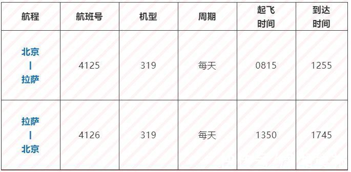 国航|明日直飞！北京?拉萨直飞航班时刻表来啦