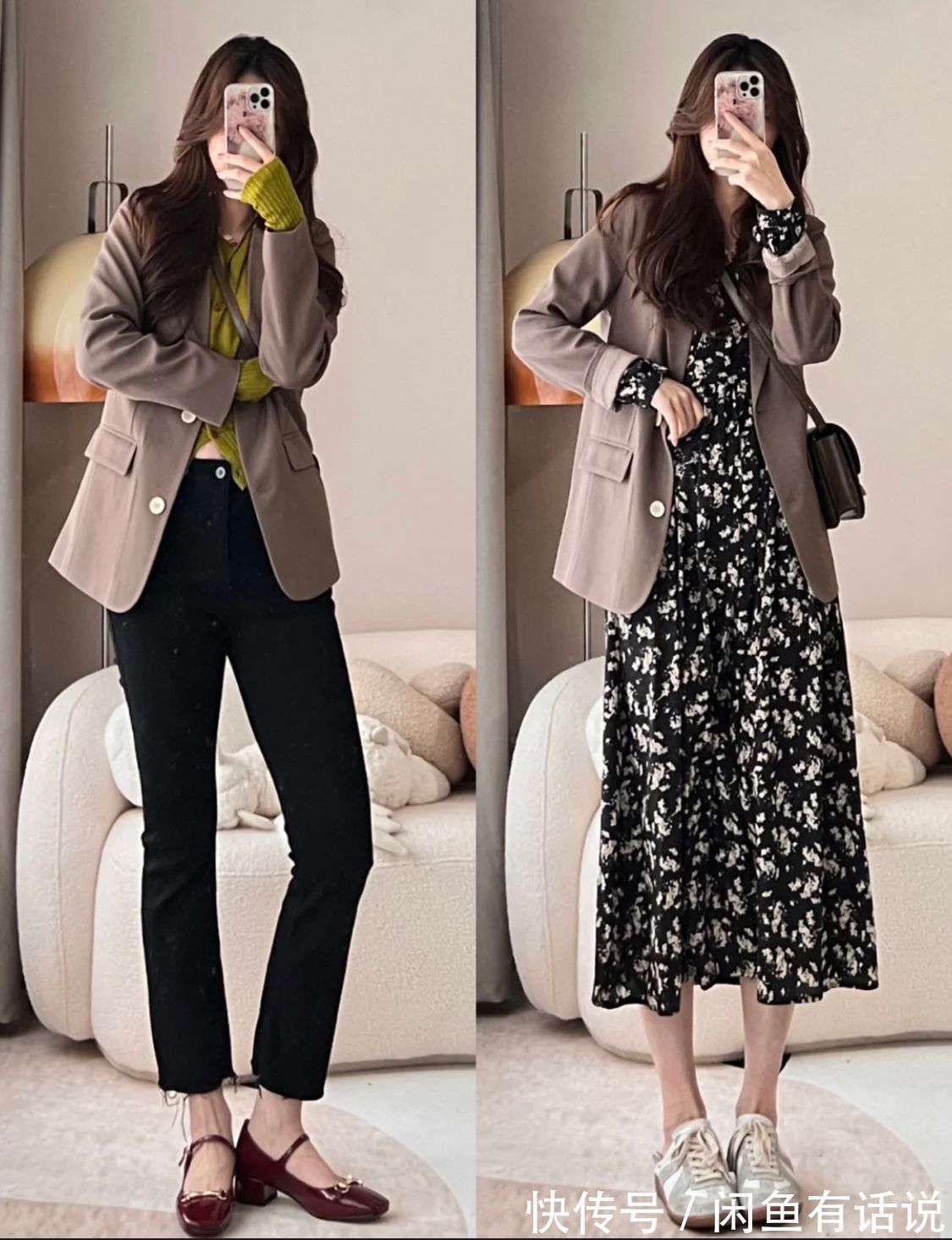 穿搭 春天穿西装该配裤子还是裙子?看韩国博主示范就知道,差别有点大