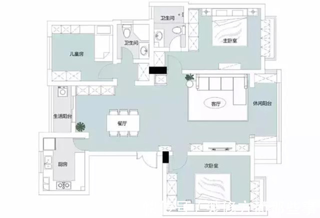 客厅|115平地中海三居室,蓝白分明,更显清爽