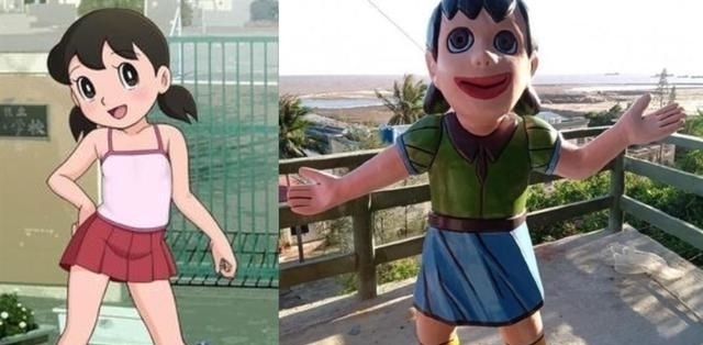 哆啦动漫雕像“毁童年”,躲过了阴间皮卡丘,看到哆啦A梦,太辣眼!