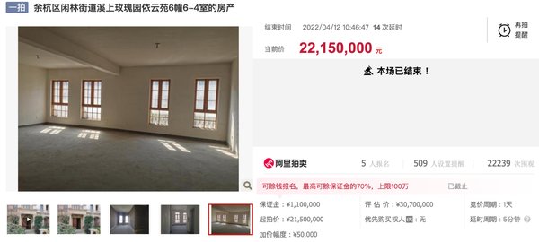 余杭区人民法院|这套房子2215万成交！低于评估价855万