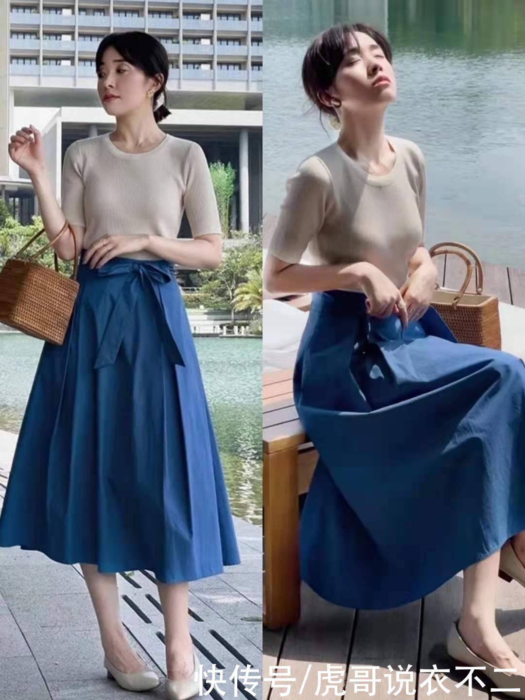 半身裙|这才是40岁女人必须会的夏日打扮，“针织衫+半裙”，照着穿真美