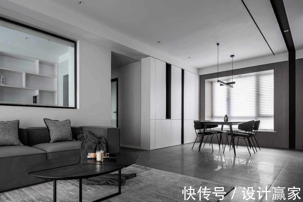 客餐厅|132㎡现代黑白灰,素雅极简的美学空间,冷暖色搭配恰到好处
