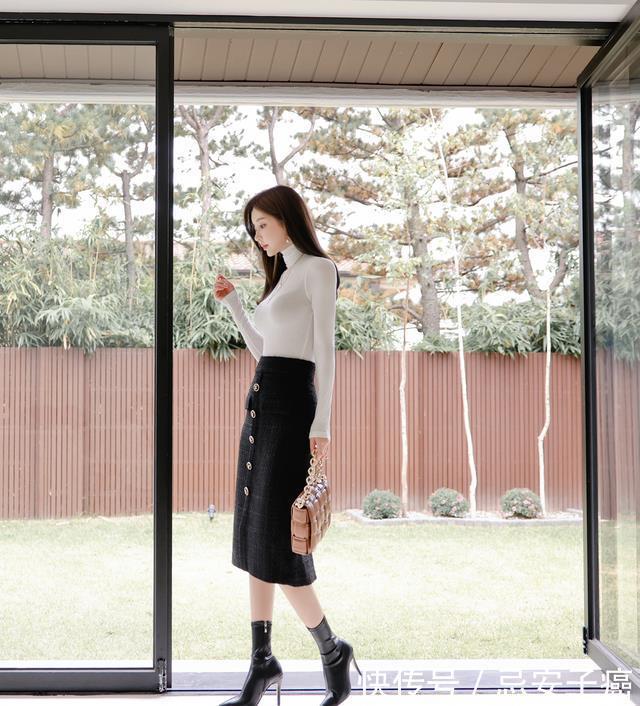 孙允珠每日穿搭：文雅贵气高领堆叠修身打底衫