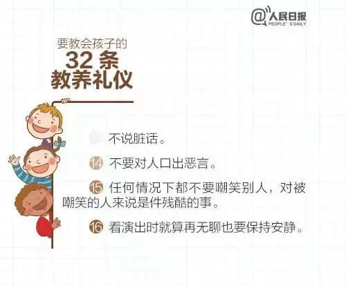 教养|人民日报：这32条教养礼仪，越早教会孩子越好（家长收藏好）