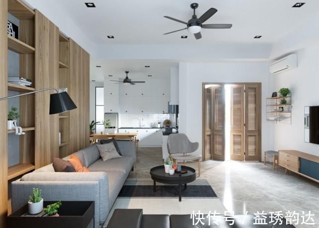 小沙发|将灰蓝色与木色调混合在一起，温暖的现代风格设计