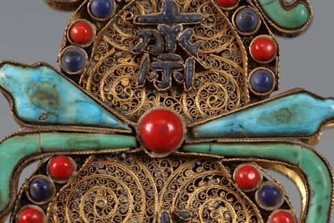 金花丝&清 福禄斋戒牌、金器,金花丝斋戒挂佩