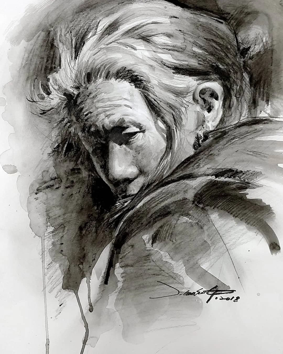 小孩童$画皮画骨难画魂,他用木炭条把肖像画活了