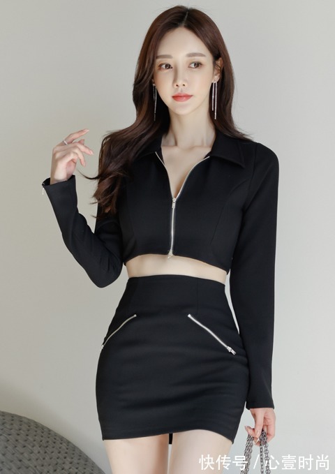 女神|女神孙允珠高清时尚搭配：俏皮魅惑黑暗精灵机车包臀裙