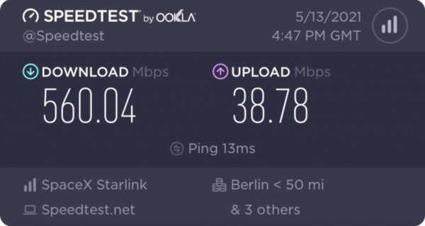 卫星 Starlinks成了？德国用户实测网速跑出560Mbps