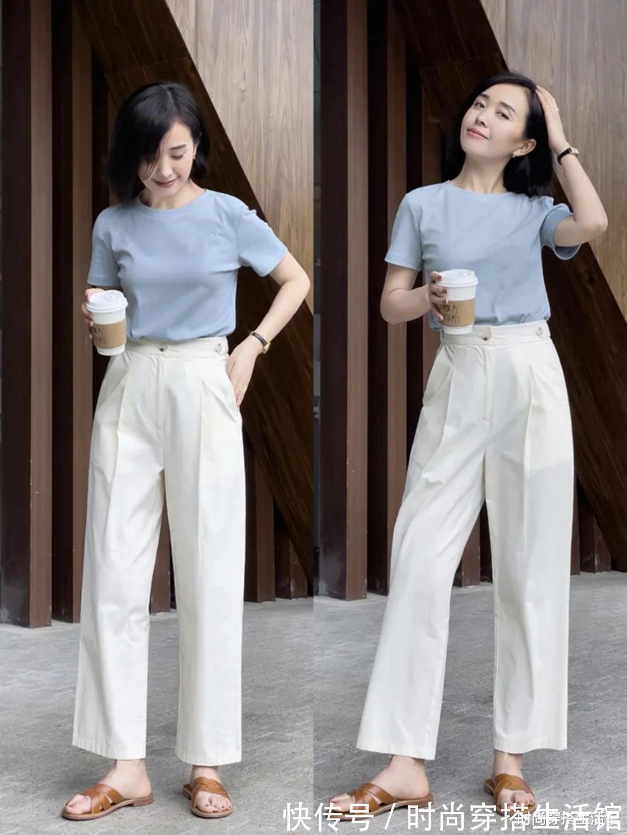 女人味|T恤下面不一定配裙子,今年流行这样穿,优雅知性,很有女人味