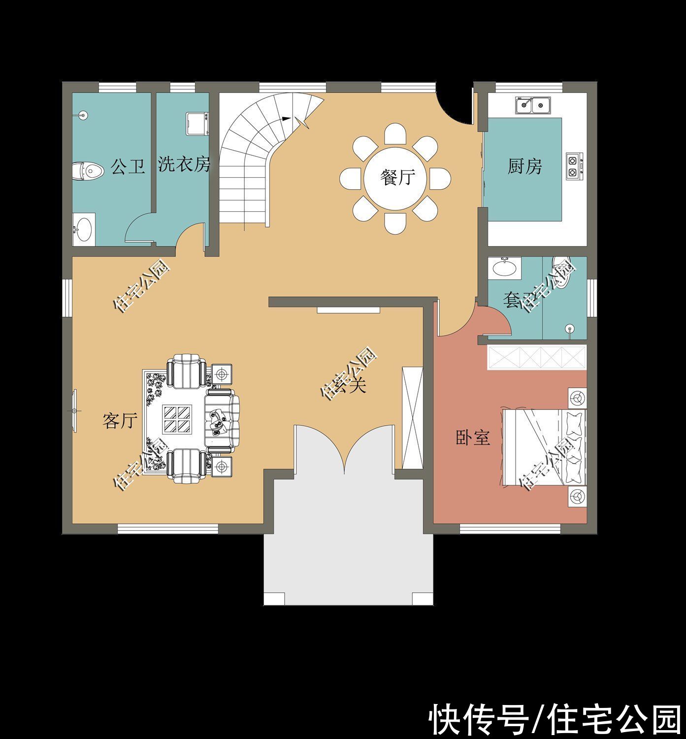 平面|推荐10套带旋转楼梯的农村别墅,楼梯做螺旋设计,美观又大气