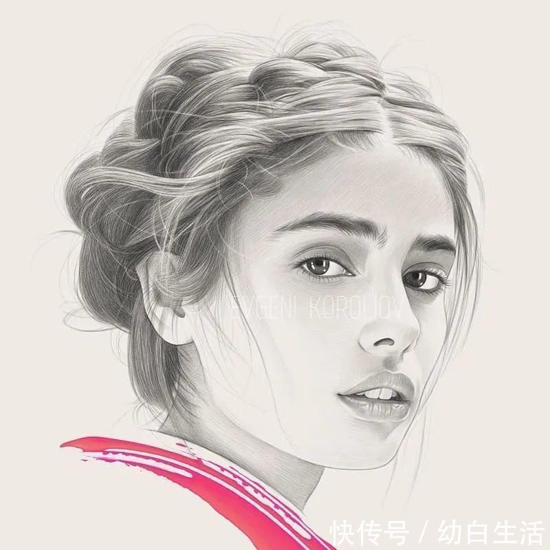 手绘$总被怼素描画得像头盔,瞧她用自动铅笔画,笔笔都是功力,厉害了!