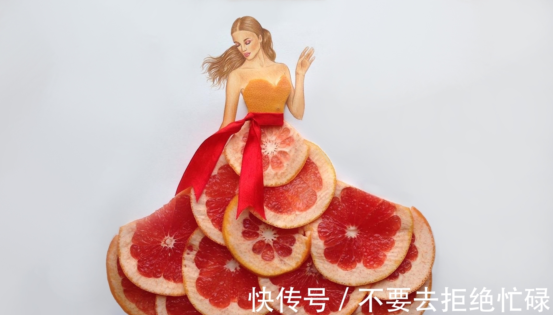 shamekh#这个插画师有点“懒”,他画画只画一半,其余都是用水果来替代