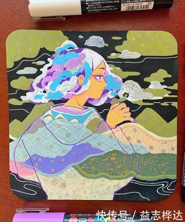 插画$哇马克笔画出水彩般效果,装饰感太强了,简单又漂亮,收藏