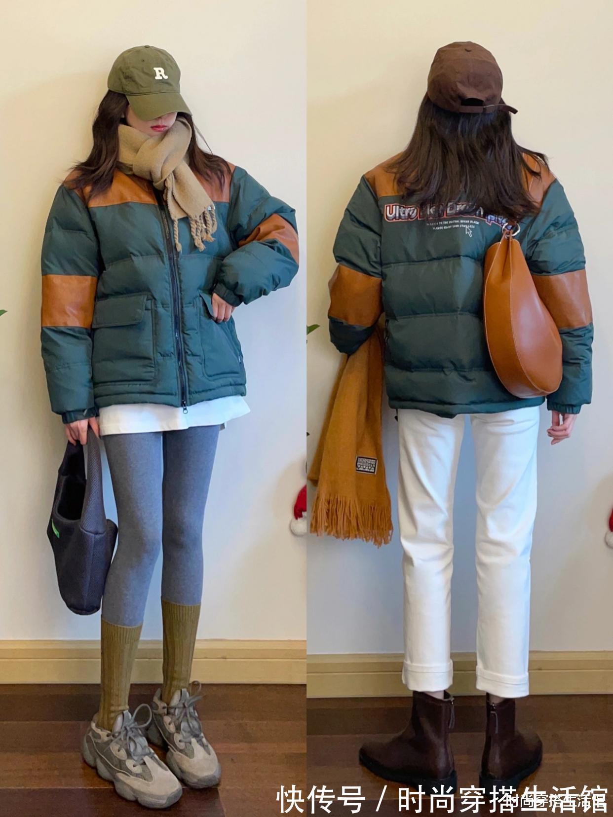 街拍 羽绒服+鲨鱼裤=2021年王炸组合,时髦显瘦又高级,冬天穿很好看?