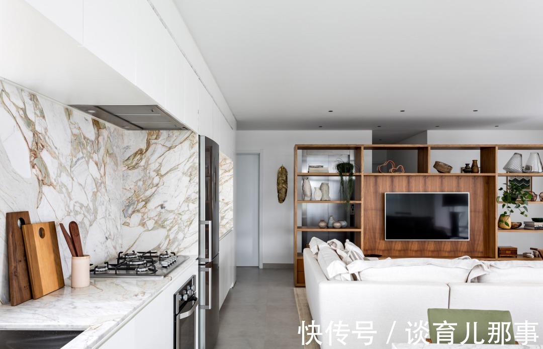 屋主|158㎡ 开放式客厅, 白墙+大理石太有质感
