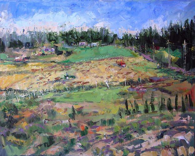 塔尔萨大学&窗外的景色 浓郁的色彩，戴安娜·恩斯沃思的风景油画