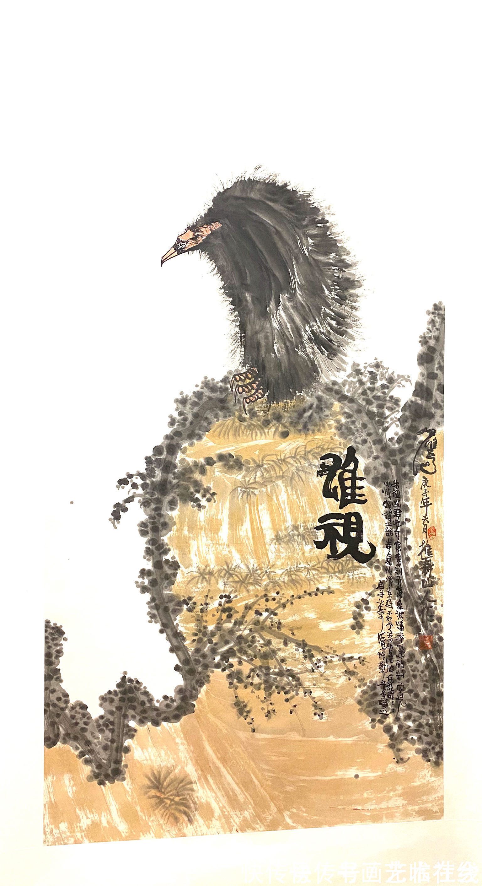 国画家@国画家、画鹰大家、指墨画艺术大师朱祖国鹰石图——备受市场青睐！