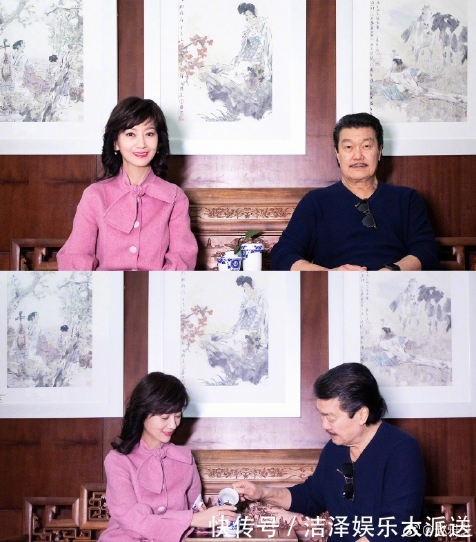 赵雅芝晒与老公合照,谈幸福的含义坐下喝