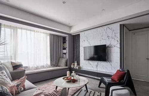 背景墙|110㎡轻奢两居,高级灰+烟粉,个性独特的品质感让人惊艳!